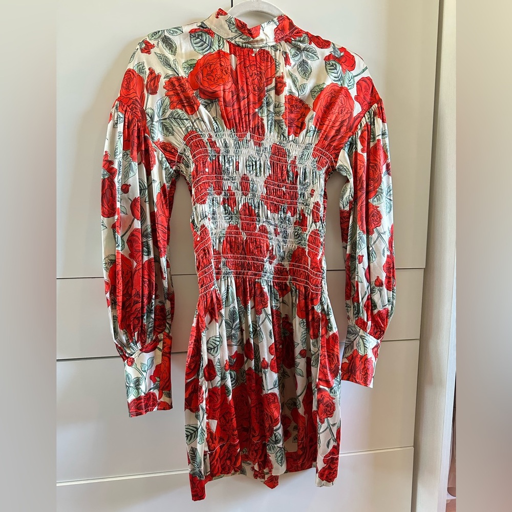 Ganni Floral Long Sleeve
Stretch Silk Satin Dress